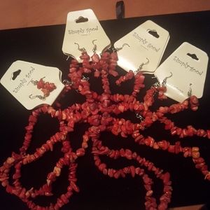 SIMPLY GOOD LOT 4 RED CORAL NECKLACE & EARRINGS